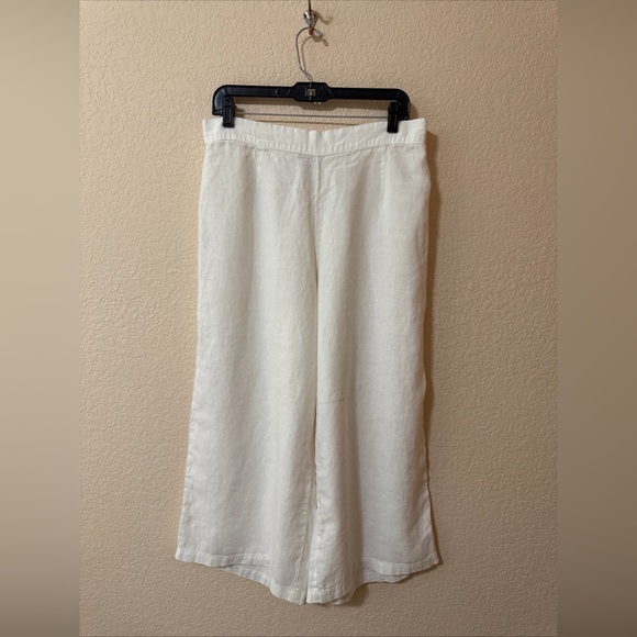 Flax White 100% Linen Pull On Wide Leg High Rise Crop Pants Boho Lagenlook Sz M - Picture 1 of 11
